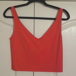 Leith Coral V-Neck Stretch Knit Crop Top Butter Spandex Nylon Tank Top